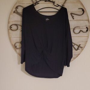 Soft tee. Hi-low style. Fake tie knot